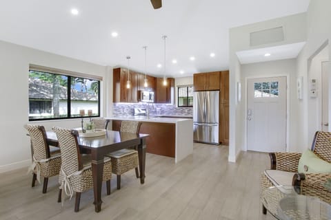 We've added 3 saddle stools (not pictured) to the kitchen bar.