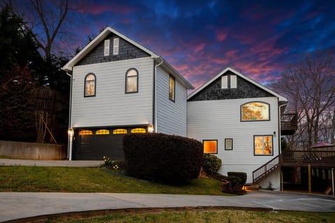 Exterior: front of the house and garage