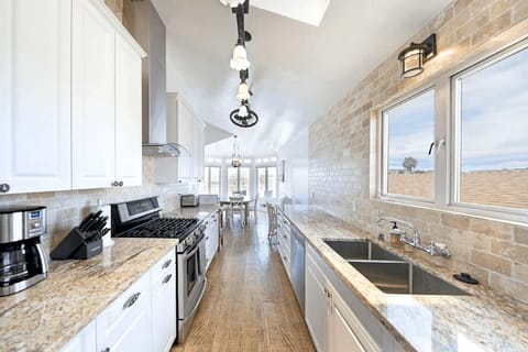 Kitchen is stocked with dishes, cooking, baking and meal prep gear. All standard large and small appliances included. See listing description for more details.
                