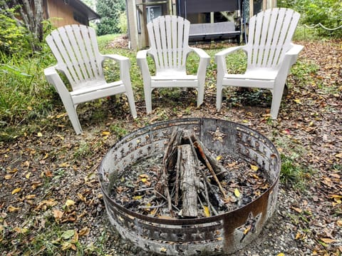 Fire pit in the backyard.