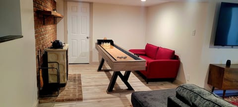 Shuffleboard table and seating area