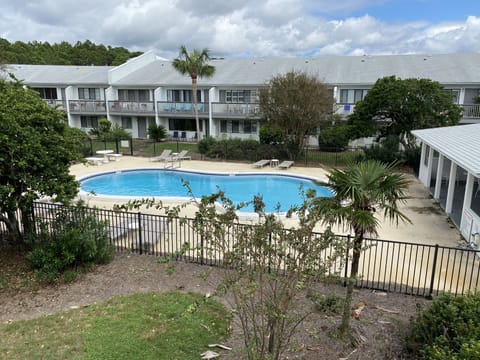 View of pool from balcony