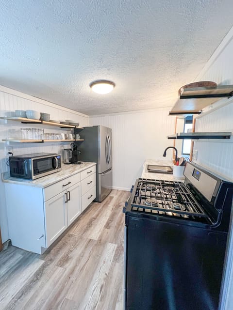 Renovated kitchen includes the necessities. 