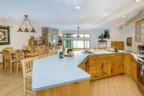 Expansive kitchen island/counter for family gatherings. 