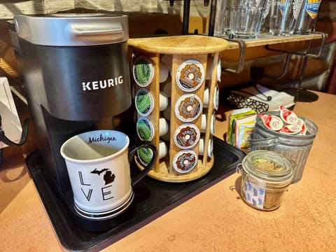 Keurig K-cup coffee maker with a variety of coffee choices, teas, creamer...