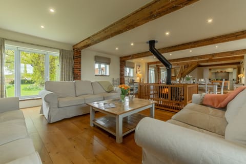 The Big Barn, Snettisham: A view across the open-plan living area