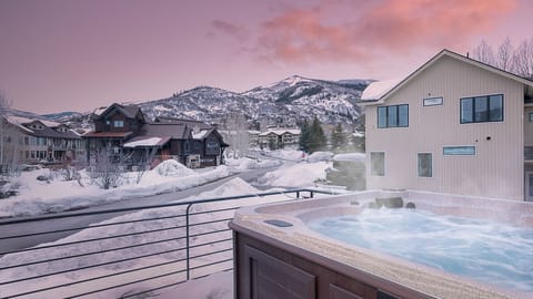 Hot tub with mountain view winter
