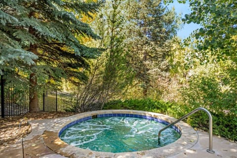 Soak Sore Muscles After a Long Day of Hiking or Skiing in this Year-Round Creekside Hot Tub!