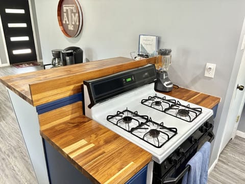 Beautiful blue cabinetry in the kitchen