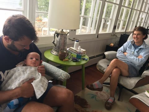Porch in Big House. Our grandson with his uncle.