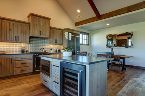 Wine cooler and microwave on the island