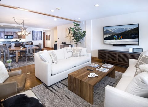 Living room overlooking the ice rink in Beaver Creek! 