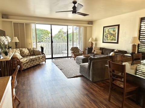 Large living area. New wood floors both levels