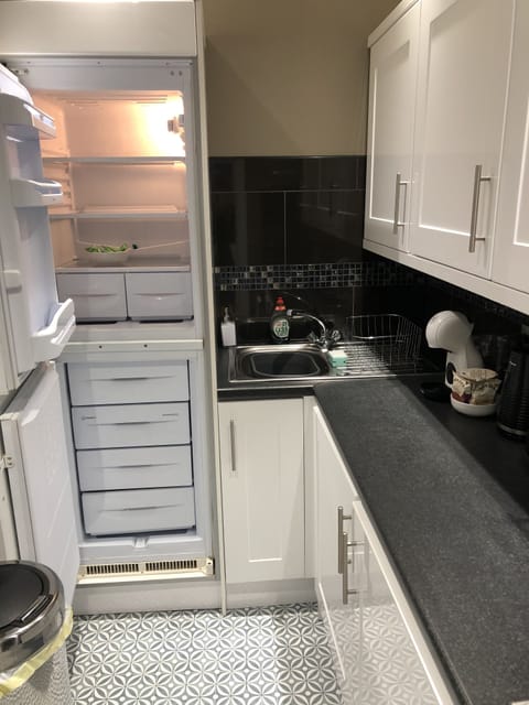 Kitchen has full size fridge freezer, washer, dryer and full oven and hob.