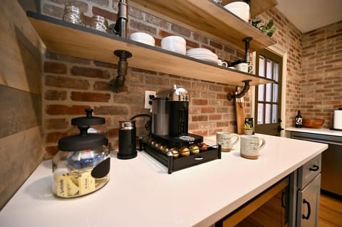 Coffee and cocktail bar with Nespresso coffee and espresso machine.