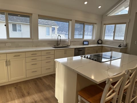 Gourmet Kitchen with lake and mountain views