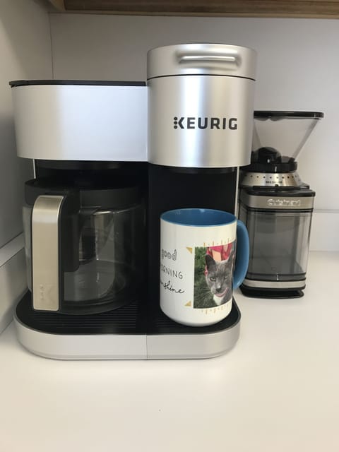 Keurig coffee maker (single cup or 12 cup carafe) and Cuisinart Supreme Grind