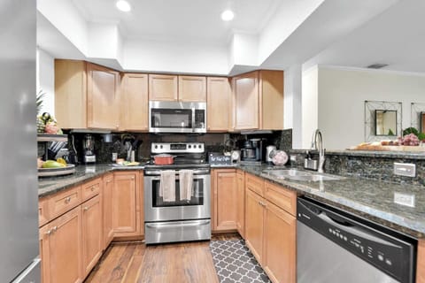 One of two, fully stocked kitchens