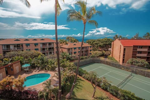 Bird’s eye-view of the property  with 3 pools and 6 tennis courts