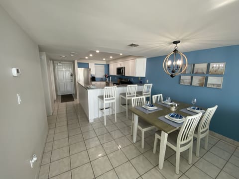 spacious and open kitchen and dining area.