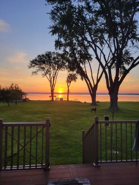 Watch the sun come up with from this spacious patio.