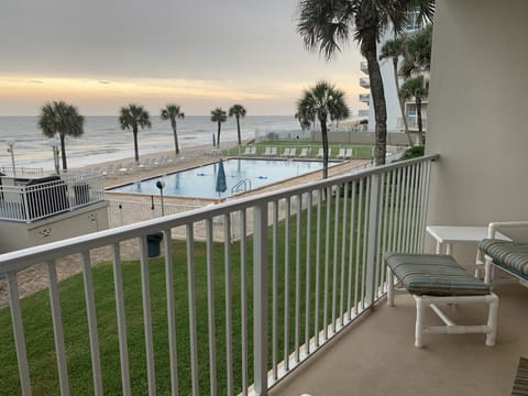 Direct Ocean front Balcony overlooking pool and bbq area
