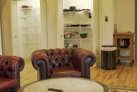 Beyond the Chesterfield, basic kitchen necessities.