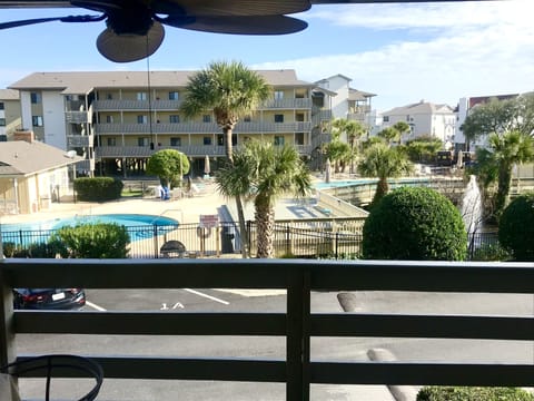 Large balcony over looking 2 pools plus a baby pool