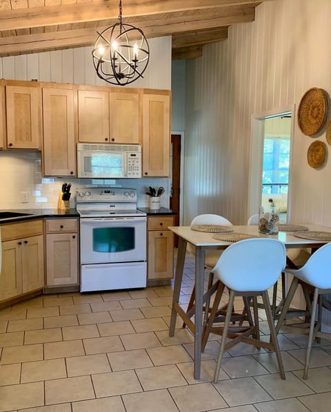 The kitchen has everything you need to make meals at home during your stay. 