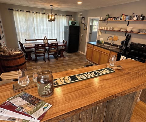 The centerpiece of our home is our hand made bar. 