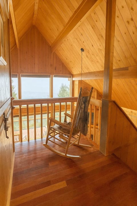 View from Loft through sliding glass door with curtain