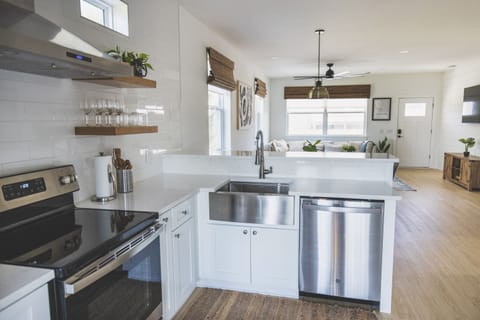 Looking out over the dining and living rooms from the kitchen.