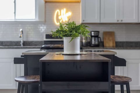 Island and bar in the kitchen.