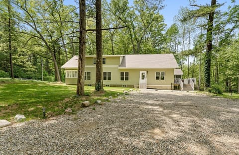 Main entrance door and parking area