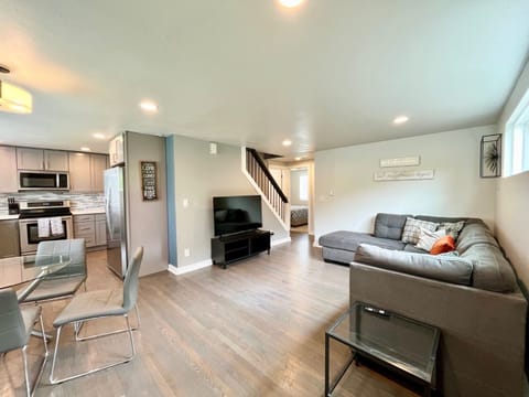 Entry door view into the living room and open space