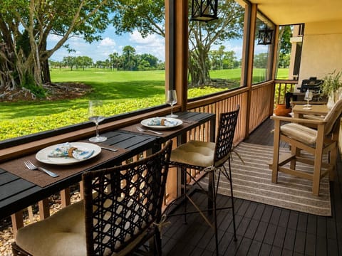 Outdoor living is a guest favorite. Coffee/cocktail seating, dining, golf  views
