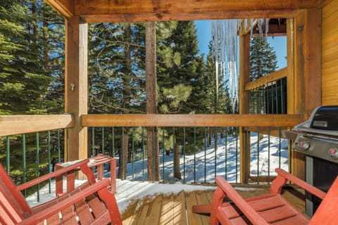 Upper Deck Off Living Room With Propane BBQ & Sitting Area With Wooded Views