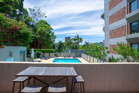 Patio looking out over the communal pool