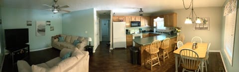Pano shot of the living room and kitchen