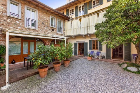 Private terrace with table and awning
