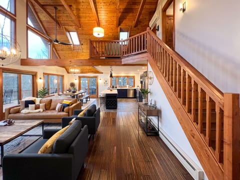 Enter into the open floor plan main area and get a beautiful view of the slopes.