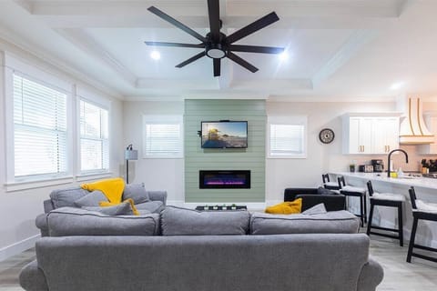 Large open concept living room. Multiple seating areas. Free WiFi. Smart TVs. Central AC.