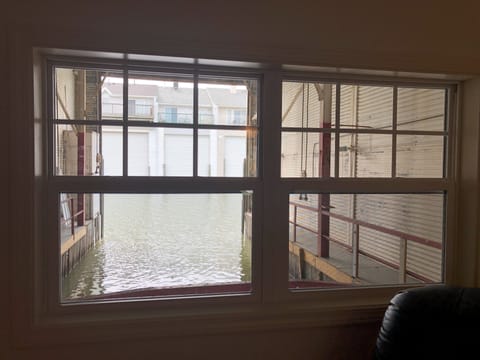 View of Boat Garage from the living room. 