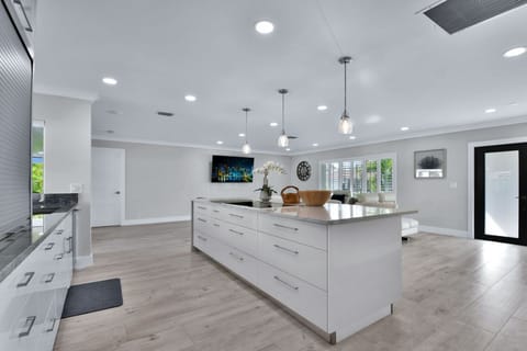 Kitchen is immaculately clean for your arrival, and has all utensils you may require.