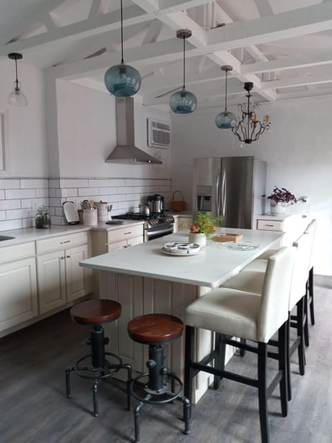 Has all pots and pans, utensils, plates, stemware, pantry has microwave, air fry