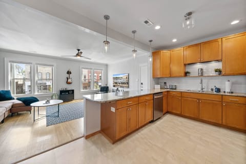 View from kitchen into living area
