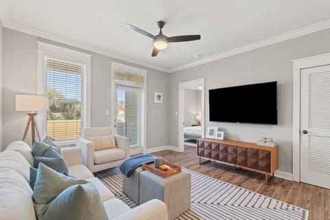 65 in Smart 4K TV with Netflix, Hulu, Disney+, and ESPN+ included.