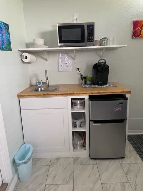 Microwave, mini fridge, and Keurig. Drip coffee maker or blender upon request.