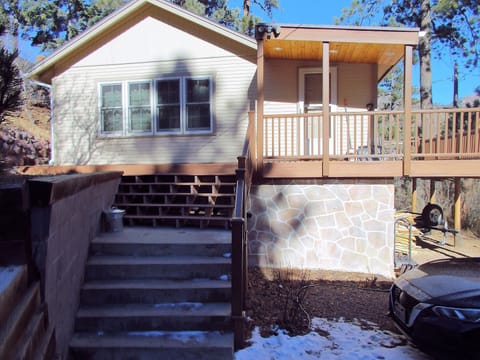 Stairway access is adjacent to private off-street parking.