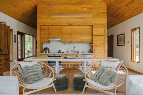 open concept kitchen with seating for 12